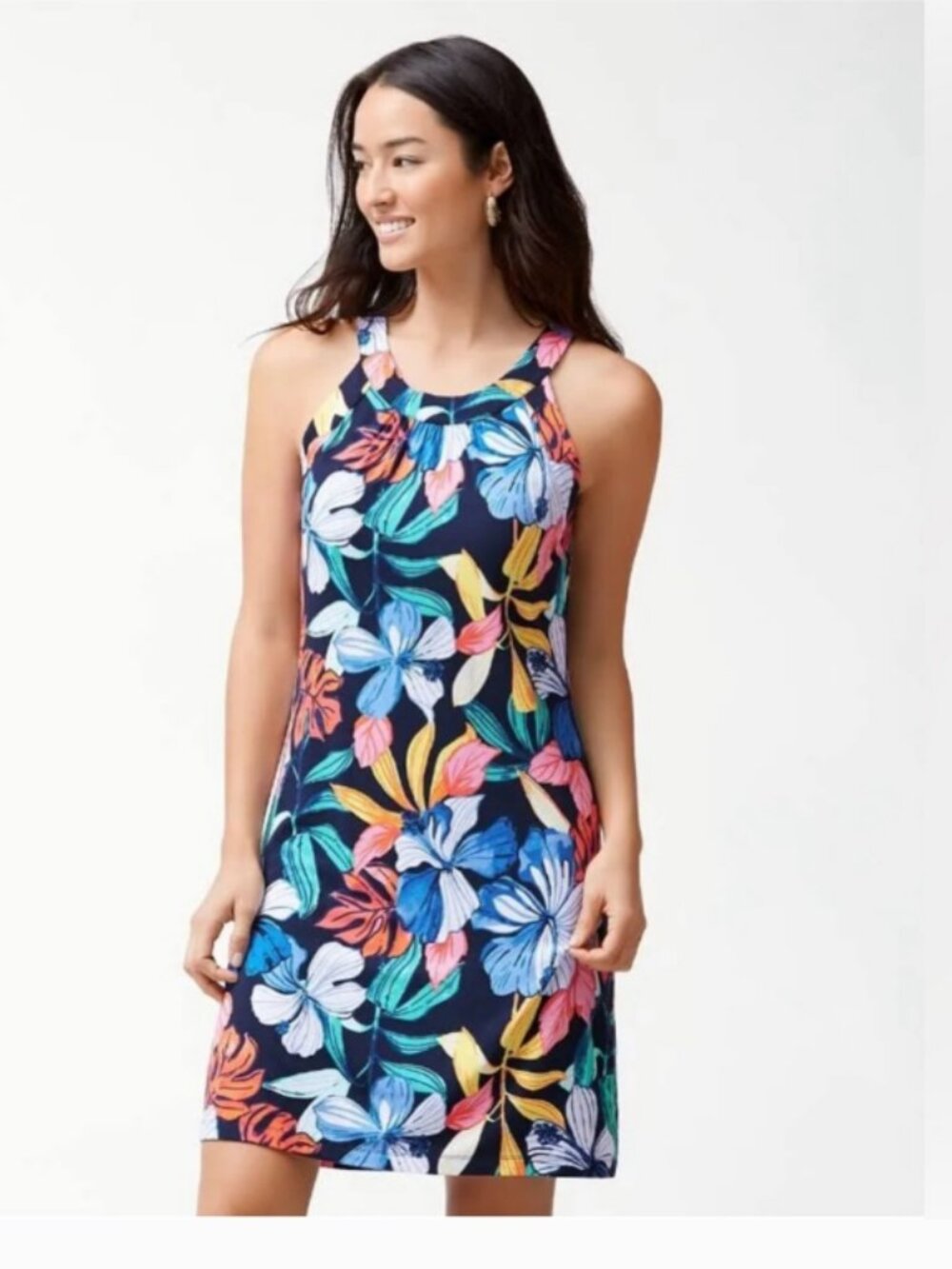 Tommy Bahama Navy Hibis-Sketch Tambour A-Line Dress Women's